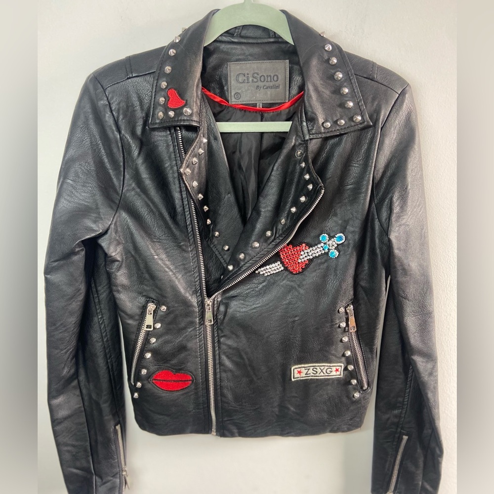 Ci Sono Black Embroidered Leather Jacket - Picture 1 of 10